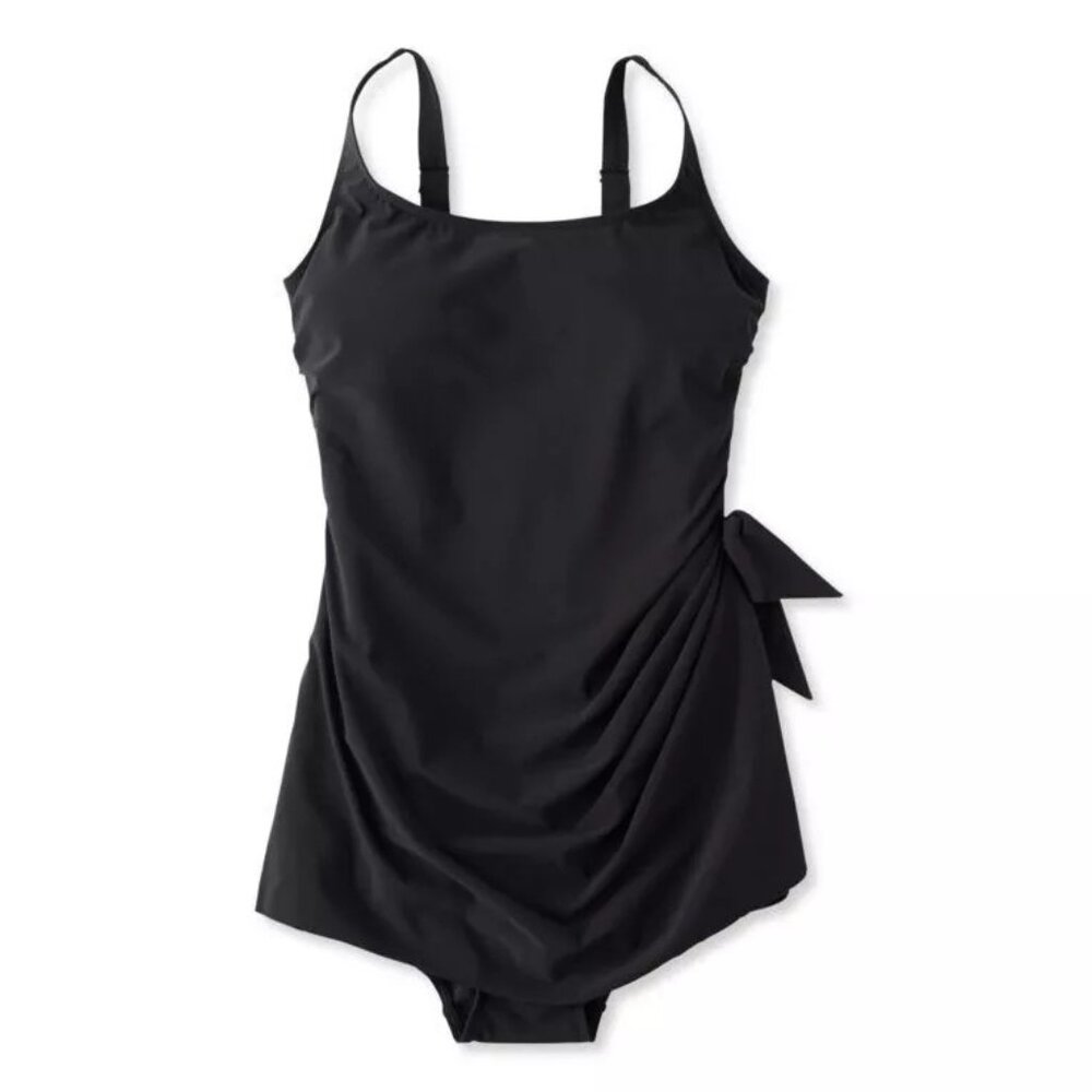 NWT Womens Size 12 LL Bean Black Slimming Swimwear Sarong Tanksuit Swimsuit NEW